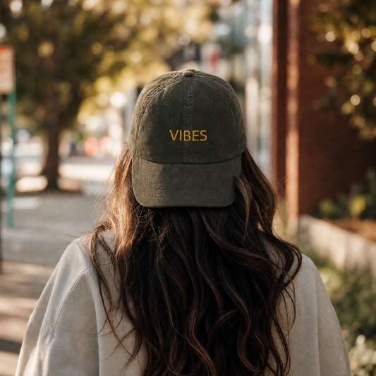 Vibes - Embroidered Corduroy Cap